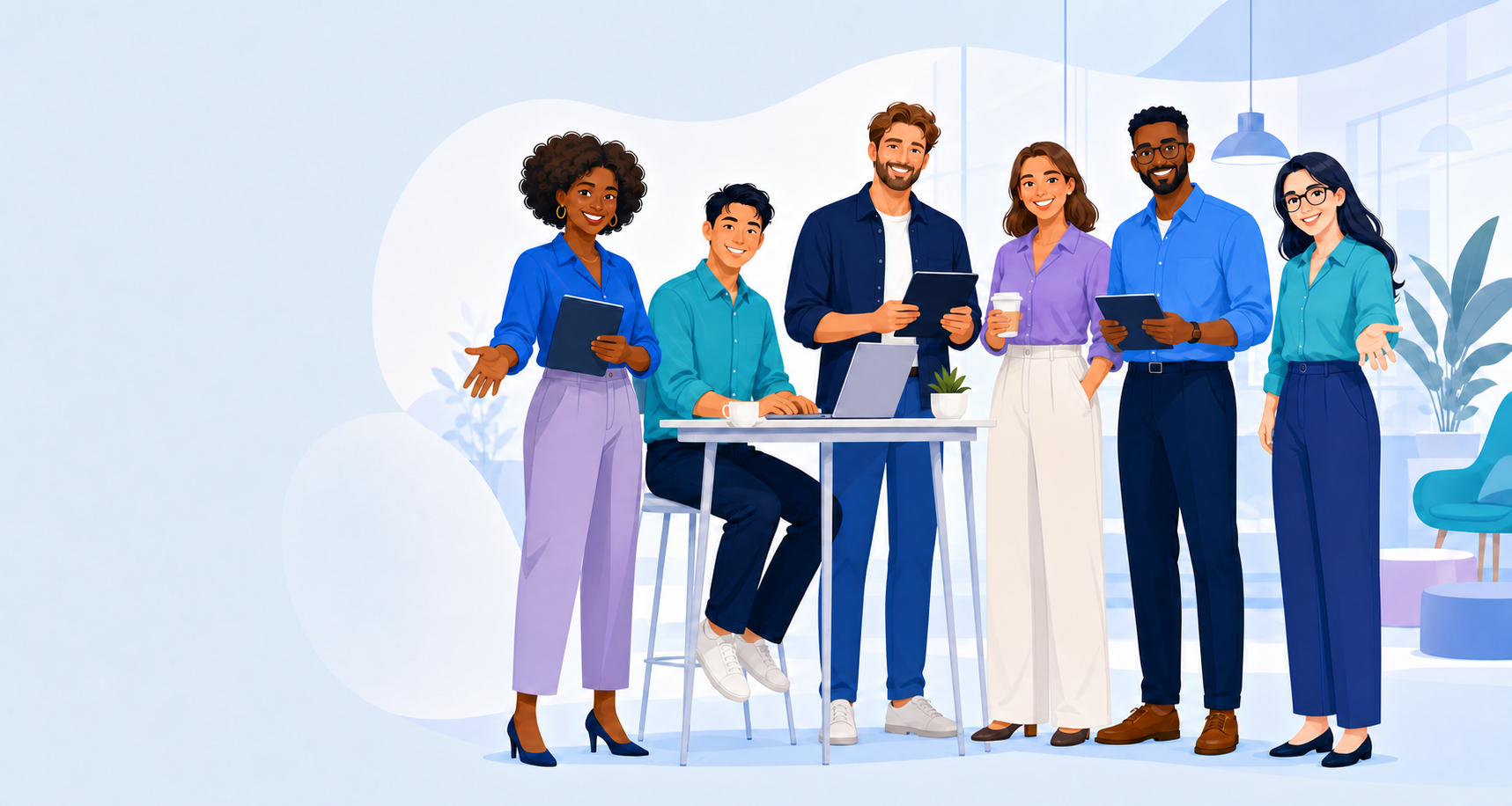 Equipe diversa colaborando em um ambiente de trabalho inclusivo